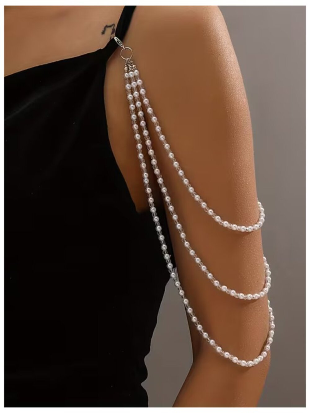 Glamour Drape Pearl Shoulder Chains Three-Layer Statement for Sleeveless Gowns